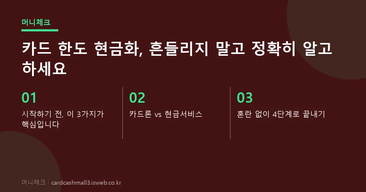 머니체크에서 안내하는 카드 한도 현금 핵심 내용 요약 카드