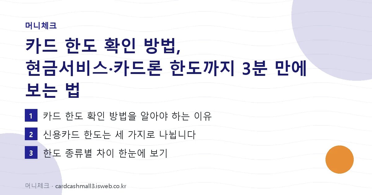 카드 한도 확인 방법 핵심 내용을 정리한 요약 카드