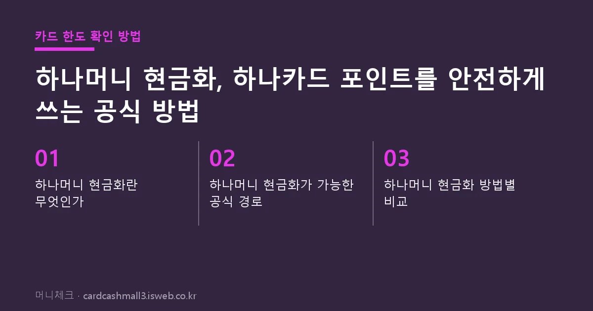 하나머니 현금화 핵심 내용 요약