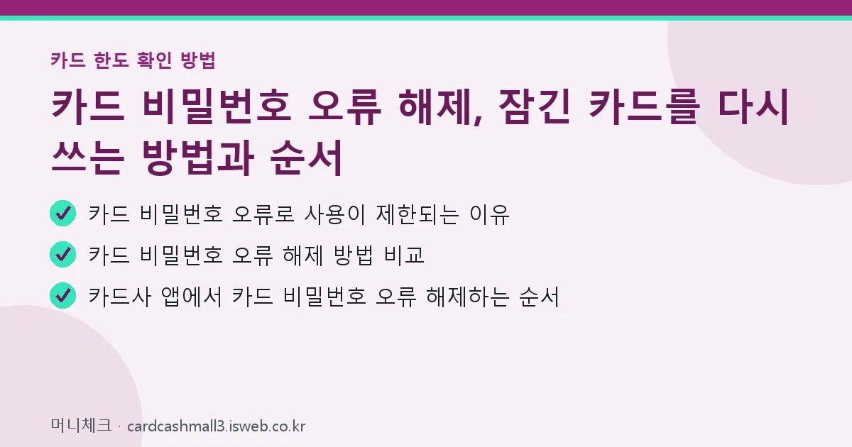 카드 비밀번호 오류 해제 핵심 내용 요약